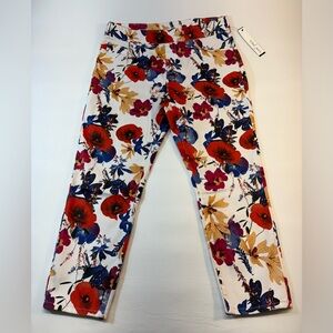 Tribal White Floral Pull-On Ankle Jeggings Vibrant Poppy Stretch Denim Size 16